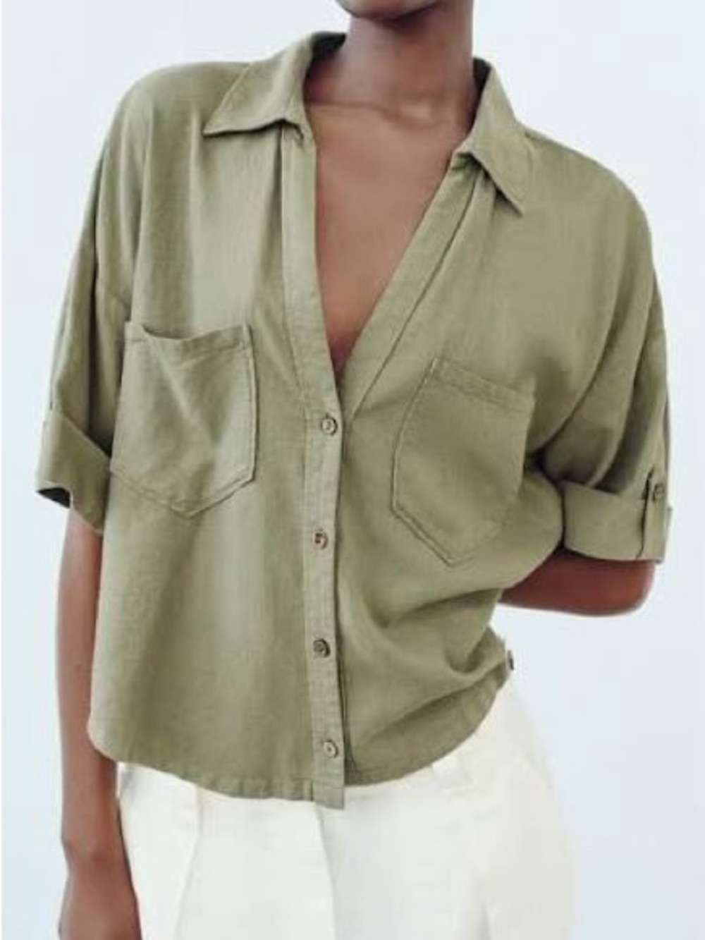 Zara linen blend short sleeve button up